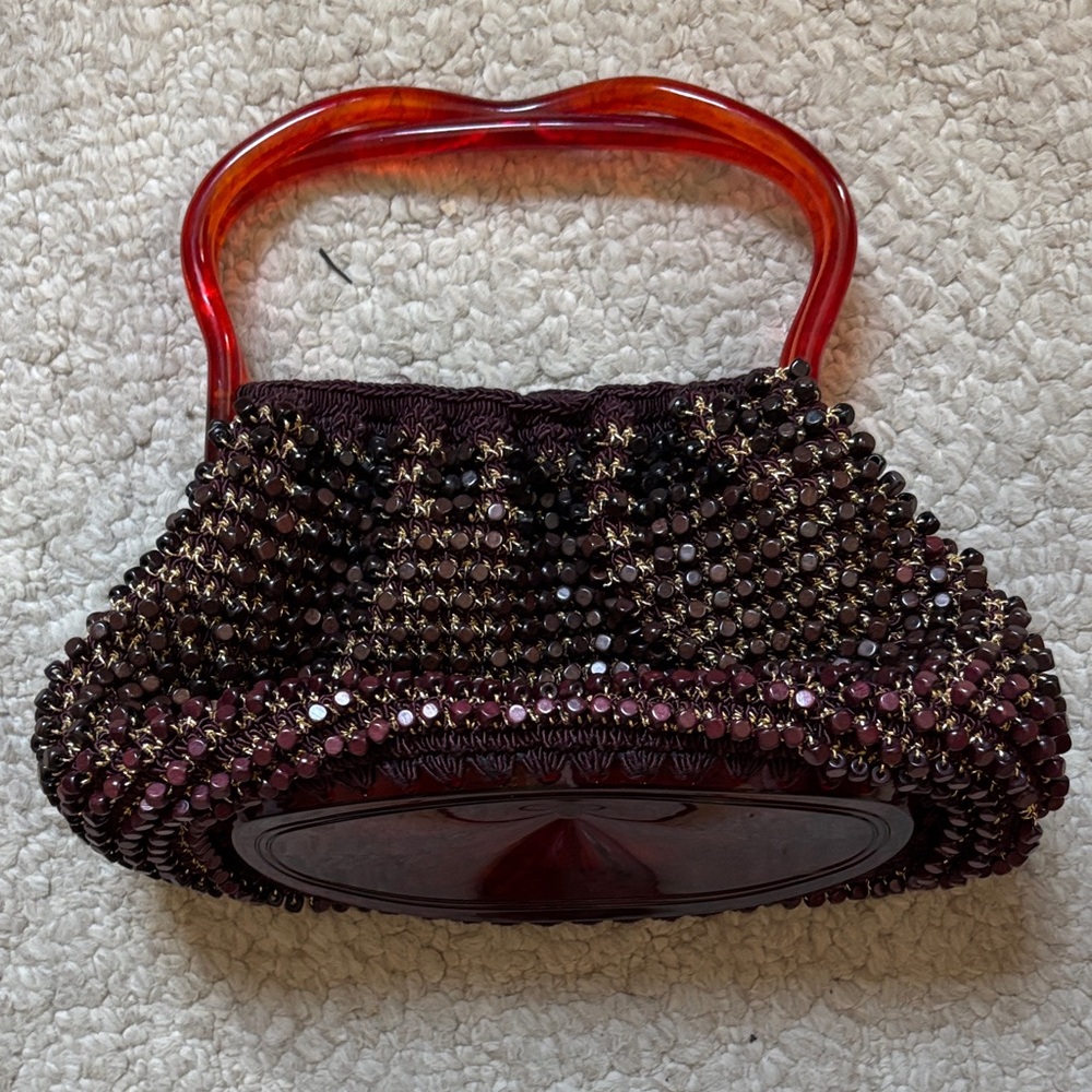 Elegant - GORGEOUS-Vintage Beaded Handbag with Burnt orange Handle
